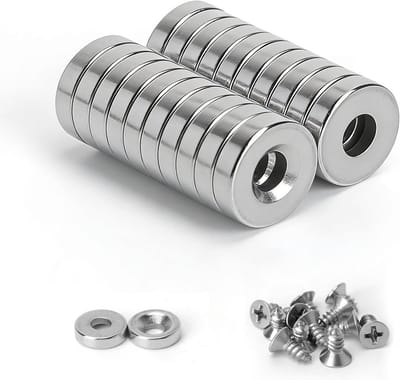 Extra sterke neodymium magneten met verzonken gat 10 x 3 mm - ronde platte magneten voor hout, metaal en garagegebruik, inclusief schroeven