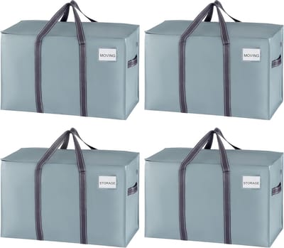Verhuiszakken Set - Opbergdozen Deksel - Spullen Verhuizen - Extra Grote Stevige Handgrepen - 70x35x41cm - Lichtblauw Mat