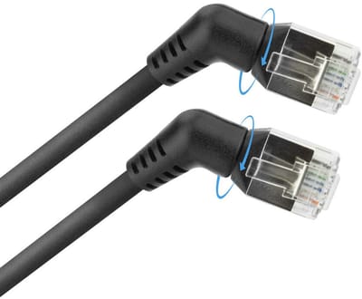 ACT Zwarte 0,5 meter U/FTP CAT6A Slimline patchkabel met draaibare 360° RJ45-connectoren DD1900