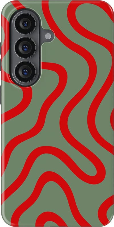 DripCase Curvy Lines Hoesje Samsung Galaxy S26 | Backcover met Mag | Design Tough Case Samsung Galaxy S26 Crimson Terrain