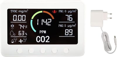 Luchtkwaliteit Monitor - Binnenklimaat Detector - Gezond Leven - 7-in-1 Meting - 7 inch LCD - Wit