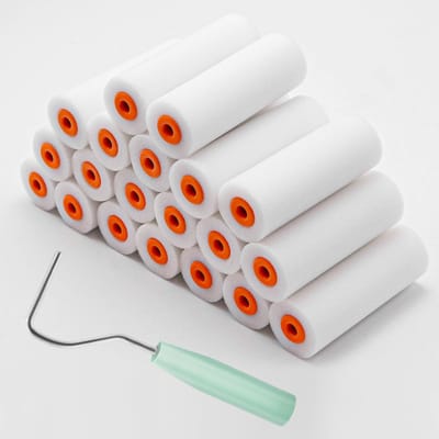 20 Stk. klein schuimverfrolset met verfrolbeugel, schuimrol 10 cm verfrol 4 inch schuimverfrolset mini verfrollen voor meubelschilderen en renovatie