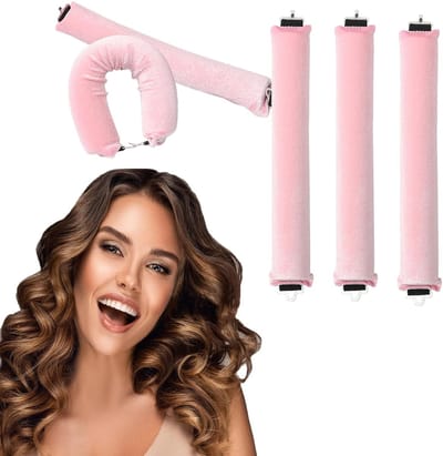 Krulspelden voor lange krullen zonder hitte, 6 stuks, perfect om 's nachts golvende kapsels te creëren, geschikt voor grote krullen, krullen zonder hitte, doe-het-zelf kapsels, geschikt voor kort en lang haar (roze).