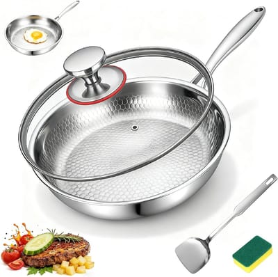 Thijox - Titanium Braadpan 26 cm met Gehamerd Patroon - Ongecoate Kookpan voor Vetarm Koken - Geschikt voor Gas, Inductie, Oven en Meer - Inclusief De