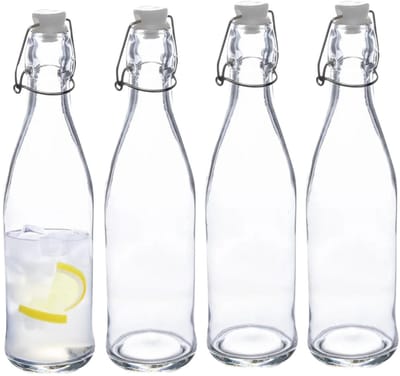 Secret de Gourmet weckfles - 4x - glas - transparant - beugel sluiting luchtdicht - 1 liter - sappen - water - bewaren - preppen - afsluitbaar