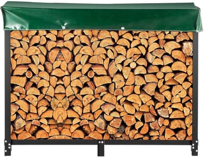 Houtopslag Rek - Hout Opslag - Haardhout Opslaan - Sterk Stalen Frame - 244 cm Lengte - Zwart