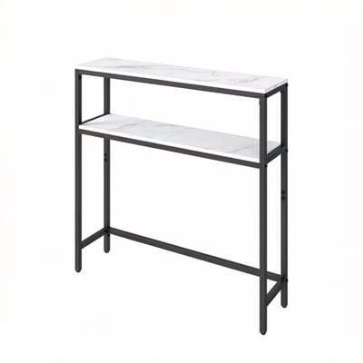 Bijzettafel Opbergtafel Smalle Entreetafel 20×80×80 cm Wit+Zwart met Dubbele Opbergplanken Stevig en Duurzaam Metalen Frame Eenvoudig te Monteren en te Reinigen Industriële Stijl Geschikt voor Woonkamer Gang en Slaapkamer