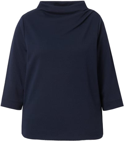Ulla Popken - Dames - Sweatshirt structuur opstaande kraag sierplooien - Marine - Maat 46+