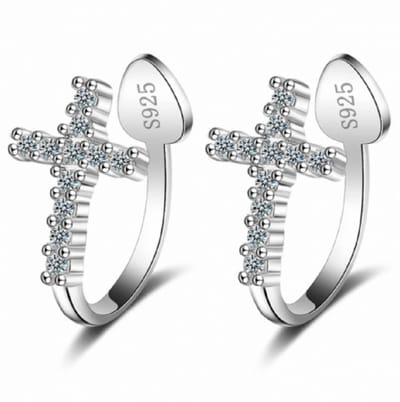 Zilver- Klem oorbellen -Kruis - Zirkonia -geen gaatje-Charme Bijoux