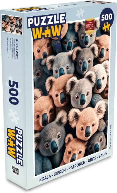 Puzzel Koala - Dieren - Patronen - Grijs - Bruin - Kinderen - Legpuzzel - Puzzel 500 stukjes