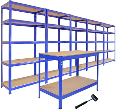 Stellingbundel t-rax - blauw - 5 rekken + werkbank - boutloos