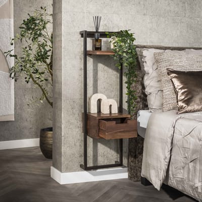 Smal Nachtkastje Industrieel Naomi Acaciahout 1 Lade Drift Brown