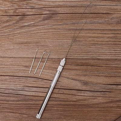 Set van 10 Micro Naald Draadinrijgers voor Haarextensions, Aluminium Handvat, RVS Lus, Inclusief 3 Haaknaalden en Pareldraad voor Eenvoudig Gebruik