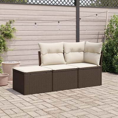 vidaXL - 3-delige - Loungeset - met - kussens - poly - rattan - bruin