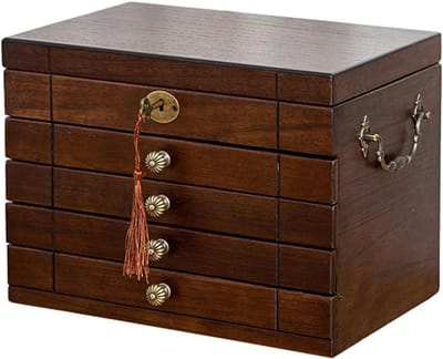 Houten Sieradendoos - Opbergkistje - Sieraden Organiseren - Vergrendelbaar Ontwerp - 29x19x21 cm - Bruin