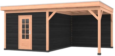 Douglas overkapping, 600 x 400, met zwarte schuur en achterwand, Westwood Comfort Plus