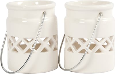 Lantaarn, H: 8 cm, d 6,2 cm, wit, 2 stuk/ 1 doos