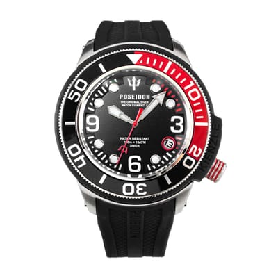 KIENZLE Horloge - Poseidon24 - Quarz UP702 - Waterdicht tot 15 ATM - Wijzerplaat Zwart met Rode Accenten