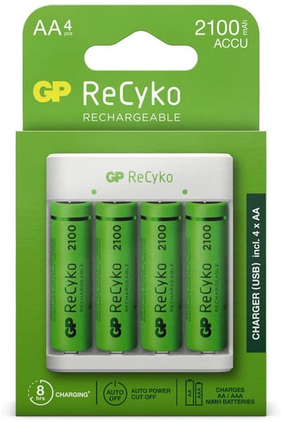 GP ReCyko Rechargeable USB-lader + 4x AA batterijen (2100mAh)