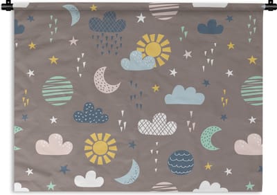 Wandkleed - Wanddoek - Wolken - Zon - Design - 60x45 cm - Wandtapijt