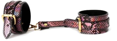 Kiotos Leather - Handboeien Met Reptielenprint - Goud/Roze