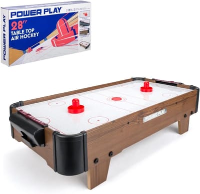 Airhockey Tafelspel - Mini Tafelspel - Competitief Plezier - Inclusief Accessoires - 70 cm - Houtkleur