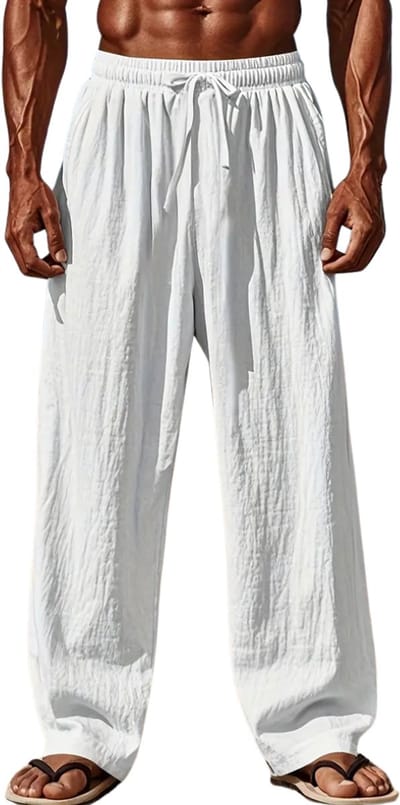 Livano Linnen Broek Heren - Zomerbroek - Volwassenen - Lange Broek - Pantalon - Strandbroek - Zomer - Ibiza Stijl - Wit - Maat S