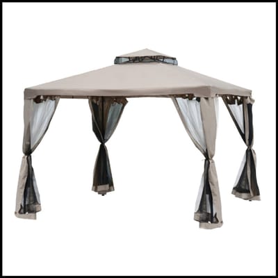 Tuinpaviljoen 3x3m – Partytent met 4 zijpanelen – Weerbestendig – Stabiel metalen frame – Polyester dak – Insectenbescherming – Grijs – Eenvoudig op te zetten