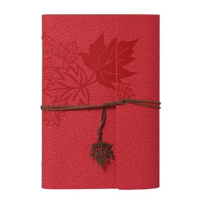 Notitieboeken - Vintage Lederen Notitieboek - met Esdoornbladpatroon - 16.5x23.5 CM - 80 Vellen Papier - Journal - Schetsboek - A5 Notebook - Cadeau Idee - Blanco Papier - Travelers Notebook - Reis Dagboek Retro - Reisdagboeken,Werk,School - Rood