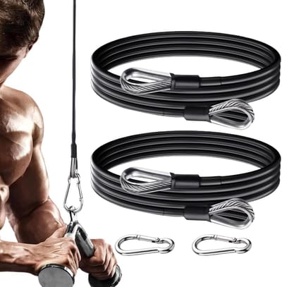Fitness Verlengingskoord - Vervangingskabels Fitnessapparaten - Krachttraining Thuis - Slijtvast Roestvrij Staal - 2 stuks - Zwart
