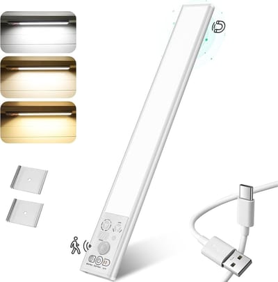 Onderkast Keukenverlichting 3 Kleur Dimbaar Bewegingssensor Kastlicht Indoor 52 LED Magnetische Strip USB-C Oplaadbaar Nachtverlichting voor Muur Gang Slaapkamer 30CM