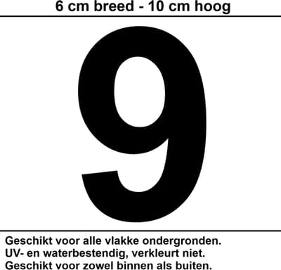 Huisnummer Sticker | Nummer 9 | 10 CM ZWART | Container Sticker | Cijfer Stickers