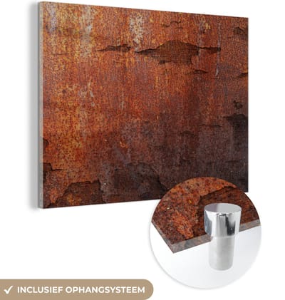 MuchoWow® Glasschilderij 120x90 cm - Schilderij acrylglas - Roest - Vintage - Staal - Foto op glas - Schilderijen