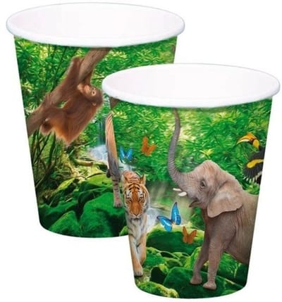 Folat Safari/jungle themafeest bekertjes - 8x - kinderfeestje dieren thema - 250ml