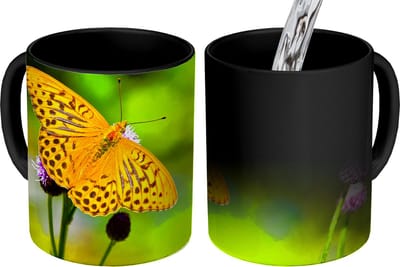Magische Mok - Foto op Warmte Mokken - Koffiemok - Vlinder - Tijger - Bloem - Magic Mok - Beker - 350 ML - Theemok