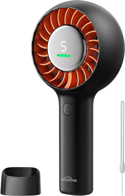 SnelShoppen - Handventilator Draagbaar met Groothoek-Luchtstroom, 3000 mAh Accu, Mini-Ventilator met 5 Standen, USB-C Stille Tafelventilator voor Reiz