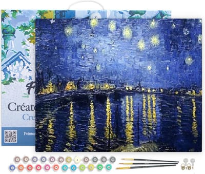 Figured'Art Schilderen op Nummer Volwassenen met lijst - Van Gogh Sterrennacht boven de Rhône - Handwerk acrylverf Kit DIY Compleet - 40x50cm Canvas al ingelijst