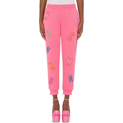 Moschino Organic Fleece Jogging Crochet Lettering Pink Size: 40 | Sweatpants Outlet | Dames | Roze