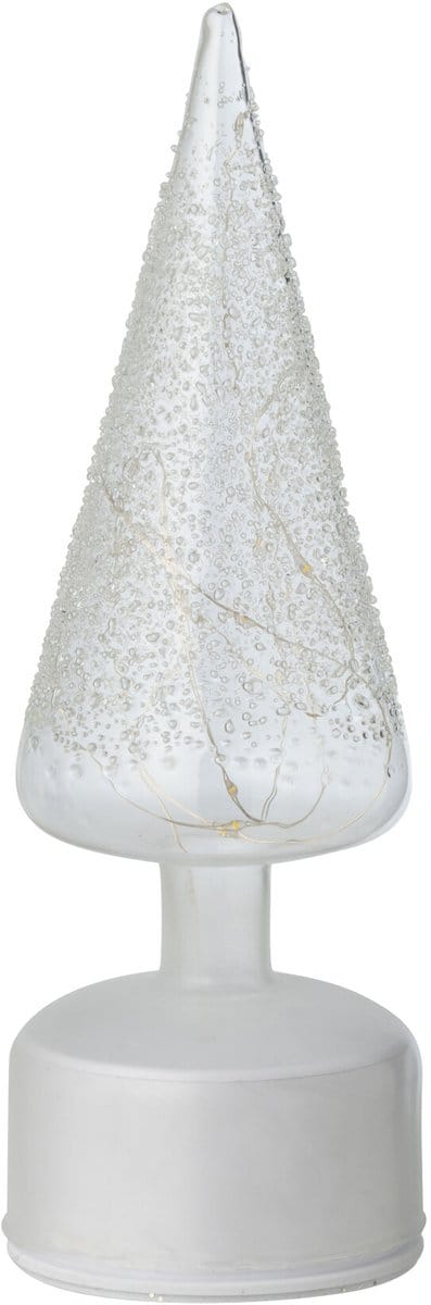 J-Line decoratie kerstboom Draaiend - glas - wit/transparant - small - LED lichtjes