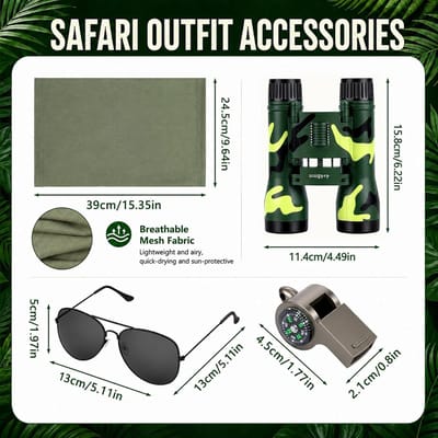 Heren Safarikostuum met UV-bescherming, opvouwbare zonnehoed, verrekijker en ademend masker voor outdoor avonturen