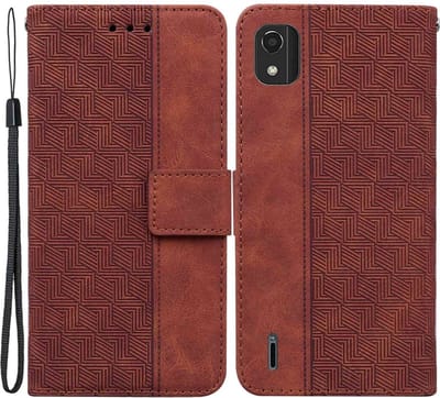 Coverup Hoesje - Geschikt voor Nokia C2 2E Hoesje - Coverup Geometric Book Case - Bruin