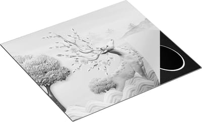 Chefcare Inductie Beschermer 3D Illustratie Hert - Abstract - Zwart Wit - 60x50 cm - Afdekplaat Inductie - Kookplaat Beschermer - Inductie Mat