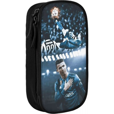 Cr7 Voetbal Pennenbakje Voor Ronaldo's Fans Dubbele Laag Grote Capaciteit Voor School Voetbal Liefhebber Etui Schrijfwaren Cadeau (as the picture,Large) gray
