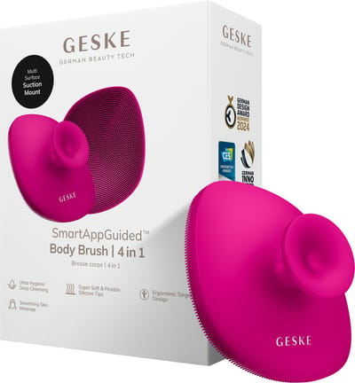 GESKE Body Brush | 4 in 1 | Reinigingsborstel voor het hele lichaam | Dieptereiniging | Zachte siliconen borstelharen | Ergonomisch ontwerp met twee vingers | Reinigingen en massages