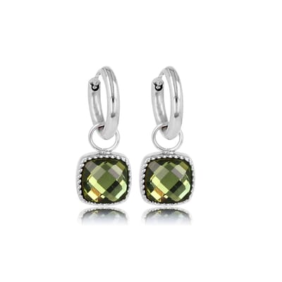 My Bendel - Stijlvolle Zilverkleurige Oorring met Groene Glassteen 30 Mm - Elegante Zilverkleurige Oorringen met Groene Glassteen - met Luxe Cadeauverpakking | Sieraden Voor Dames