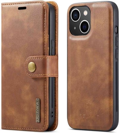 DG.MING Hoesje - Geschikt voor iPhone 14 Hoesje - DG.MING 2-in-1 Book Case & Back Cover - Bruin