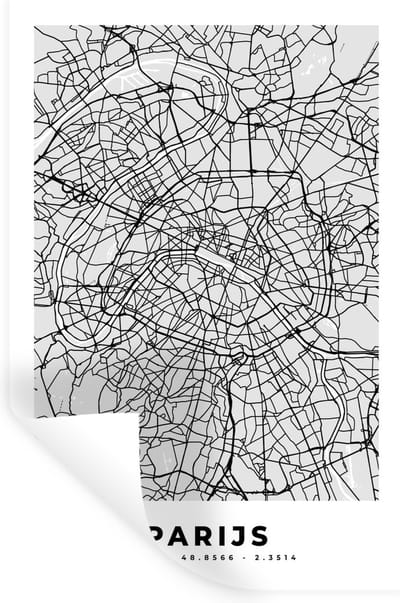 Muurstickers - Sticker Folie - Parijs - Stadskaart - Zwart Wit - Plattegrond - Kaart - 20x30 cm - Plakfolie - Muurstickers Kinderkamer - Zelfklevend Behang - Zelfklevend behangpapier - Stickerfolie