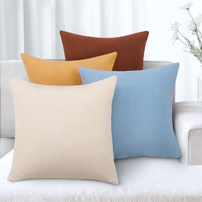 Moderne Corduroy Kussenhoezen, Decoratieve Sierkussens voor Sofa en Slaapkamer, Duurzaam en Onderhoudsvriendelijk (Geel Blauw, 40x40cm, Set van 4)