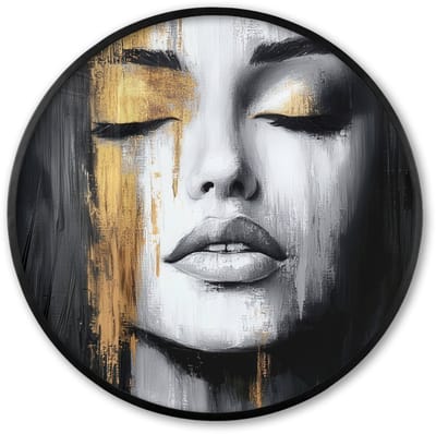 Poster in lijst Rond - Fotolijst 60x60 cm - Posters - Gezicht - Vrouw - Penseelstreken - Abstract - Ronde posterlijst zwart - Decoratie - Wanddecoratie woonkamer - Muurdecoratie slaapkamer