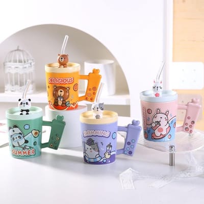 Creatieve Cartoon Dieren Rietjesbeker Persoonlijkheid Niche Mok Hooguitziende Keramische Beker Cadeau Souvenir Koffiekop 350ML gray